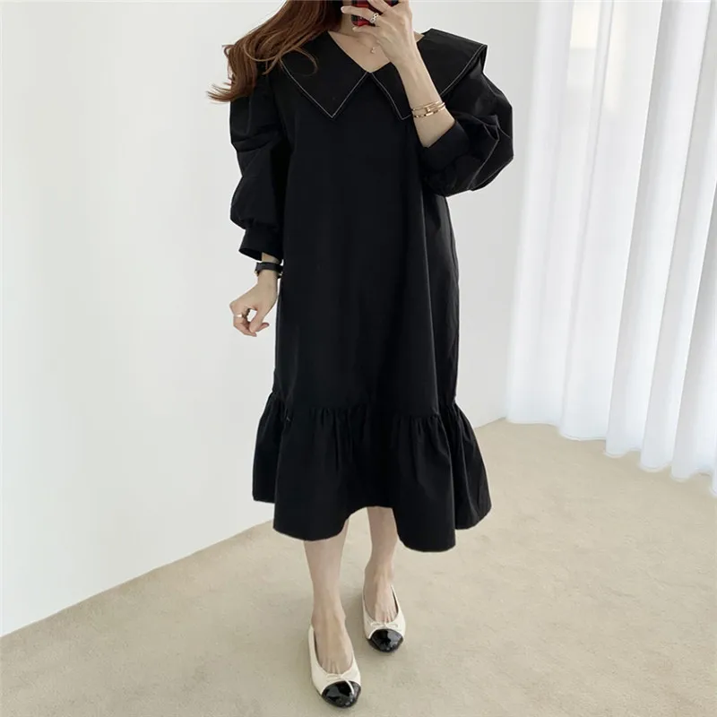 

peter pan collar simple solid termperament mermaid elegant fashion solid dress 2021 new spring outgoing young chic dress 2021
