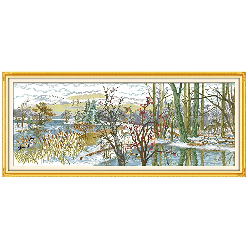 

Joy Sunday New Products Launched Beautiful Lakeside Cross Stitch Set 11&14 CTDMC Needlework Drawing Cross Stitch Embroidery Set