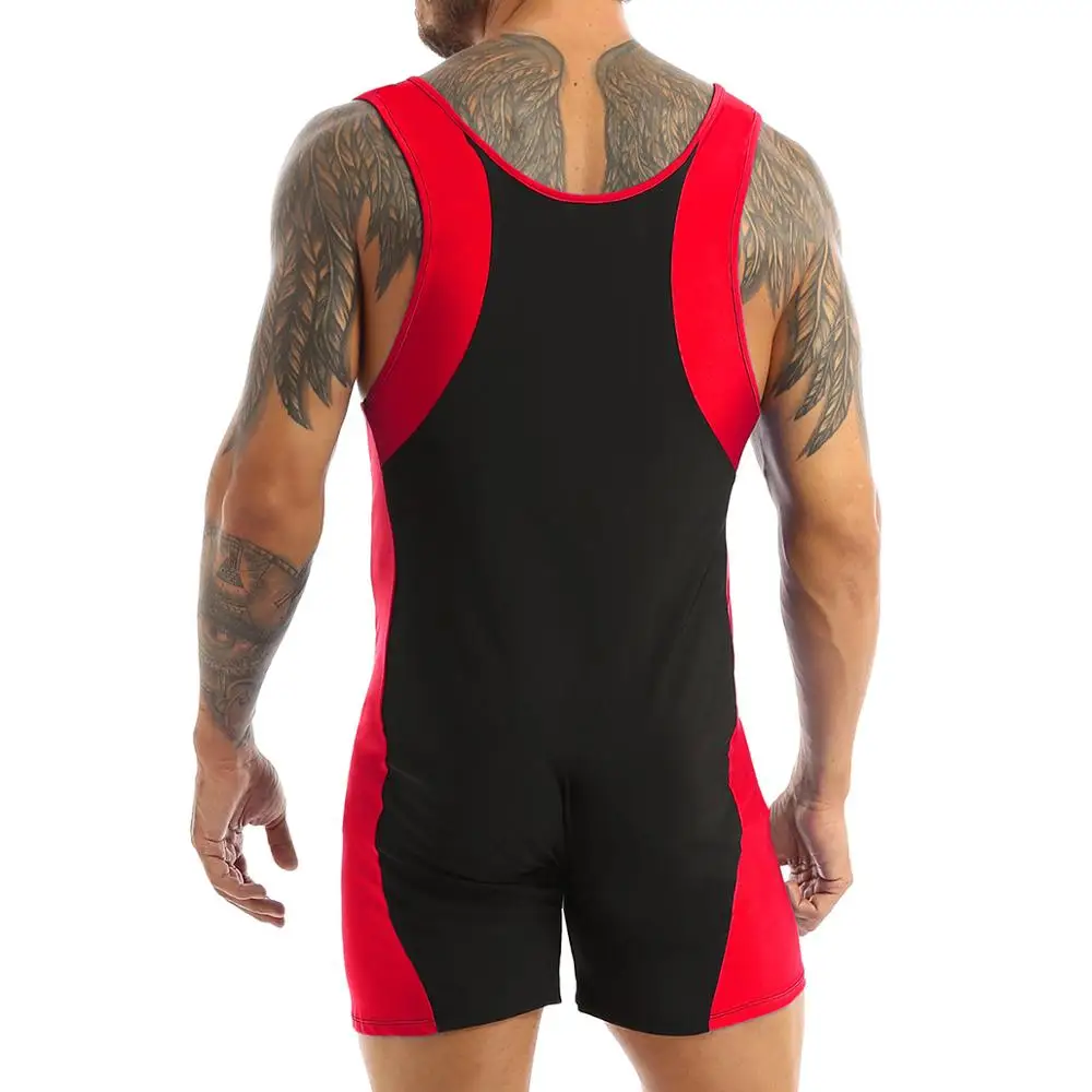 Swimwear Mens Shorty Leotard Bodysuit U Neck Sleeveless Bodybuilding Leotard Training Jumpsuit Gymnatics Sports Running Fitness