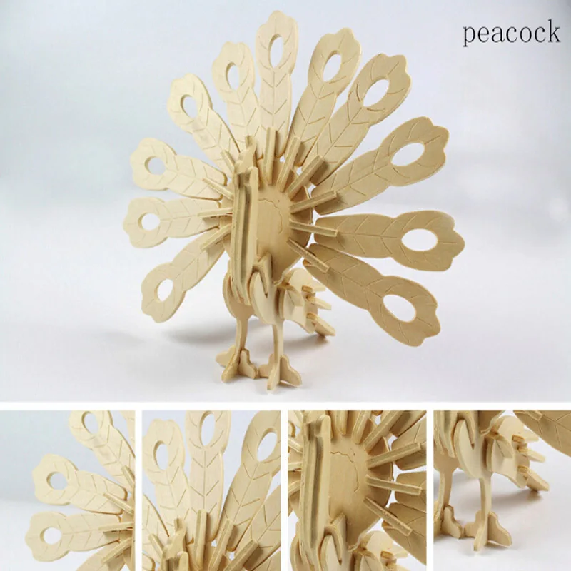 

Animal Lion Crocodile Snake Peacock Deer Handmade Model Assembling Building Kits DIY Kids 3D Wooden Puzzles IQ Educational Toys