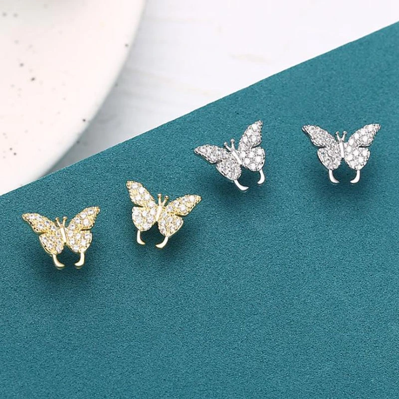 

Женские бабочки серьги-гвоздики 925 стерлингового серебра с сверкающий Цирконий, модное ювелирное изделие, на день рождения, подарок на Новы...