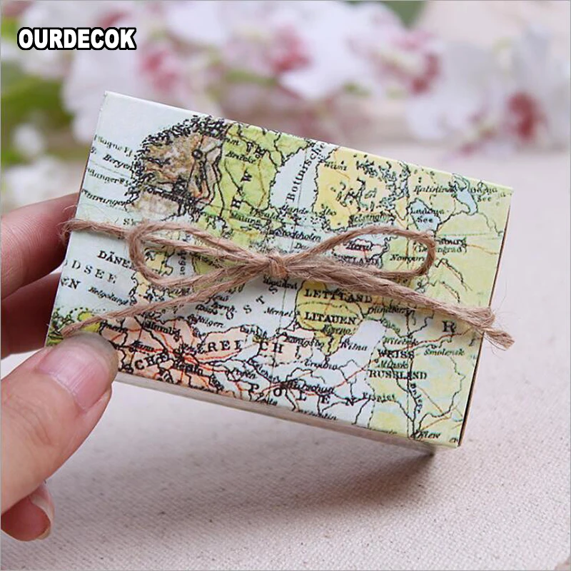 100 шт./лот карта мира Cuboid свадебные бумажные коробки для конфет подарочные со