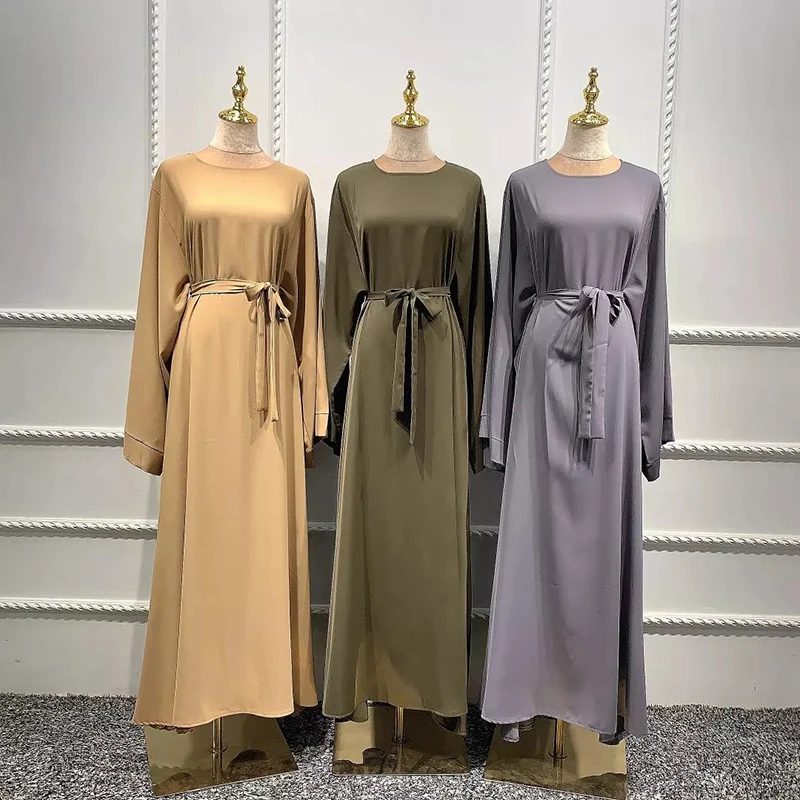 

Women Modest Wear Long Nida Abaya Dress Muslim Plain Robe Long Sleeves Summer Maxi Dress Dubai Turkey Elegant Wear Solid Color