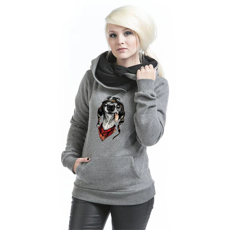 

2021 Casual Women's Hoodie Thick Autumn Big Hat Cartoon Dog Panda Print Clothing Sudadera Female Hooded Sweatshirts