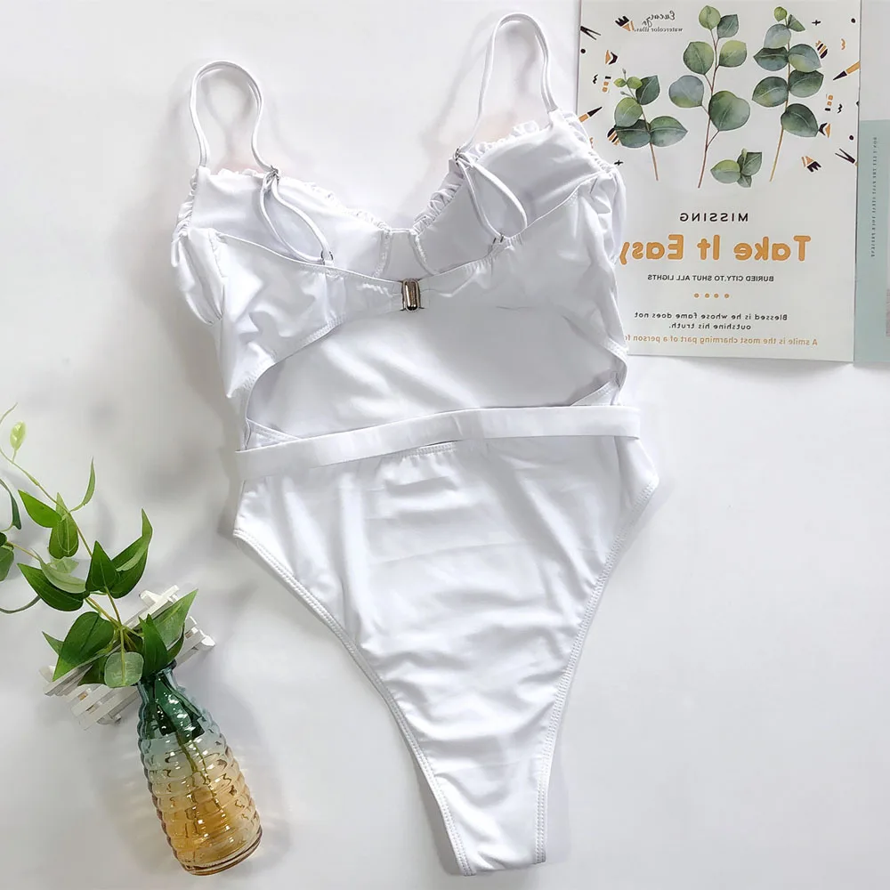 High cut one piece swimsuit women backless bodysuit ladies folding swimwear sexy push up buckle female bathing suit | Спорт и