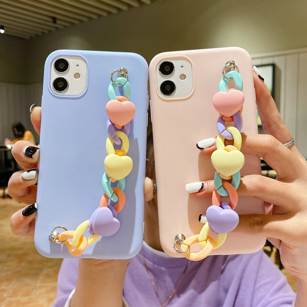 

5S SE 6S Wristband Phone Case for iPhone 11 Pro Max 12 Mini iPhone 7 8 Plus X XR XS Case 3D Love Macaron Bracelet Silicone Cover