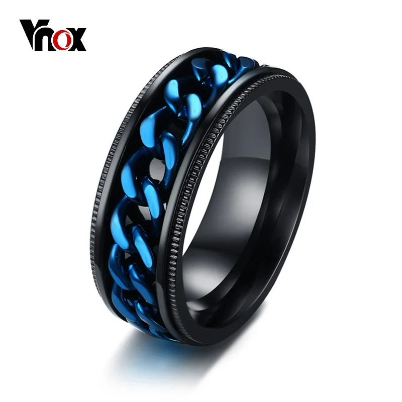 Мужское кольцо Спиннер Vnox черное из нержавеющей стали с синей посадкой мужские