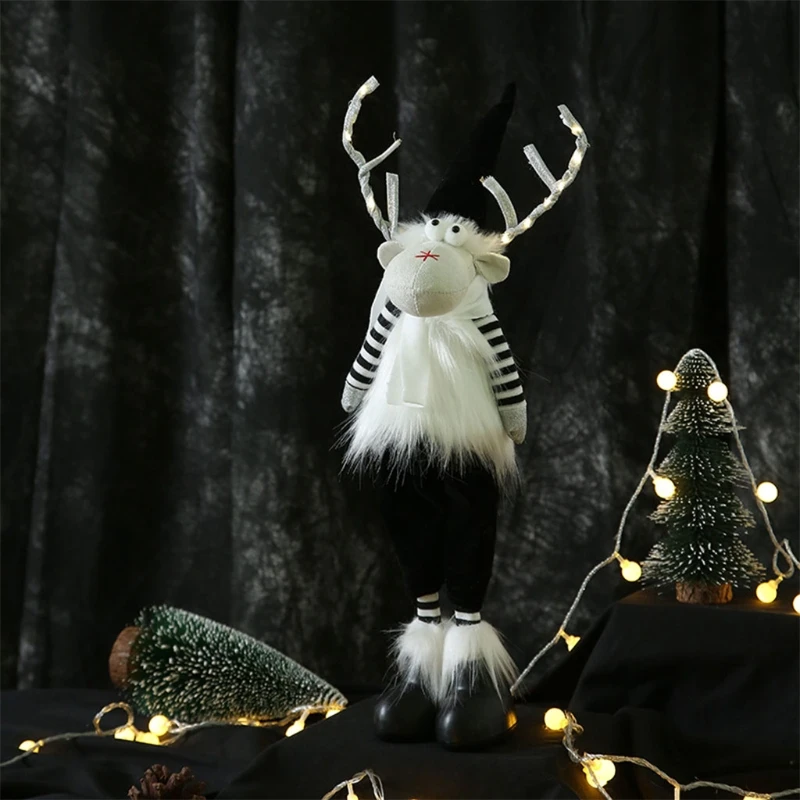 

Large Standing Reindeer Plush Doll with LED Lights Antlers Retractable Long Legs Christmas Elk Figurine Stuffed Toy