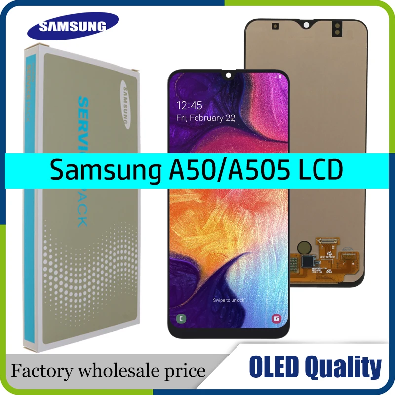 

6.4" New Super OLED For Samsung galaxy A50 2019 SM-A505F/DS A505F A505FD A505A Touch Screen Digitizer Assembly with frame