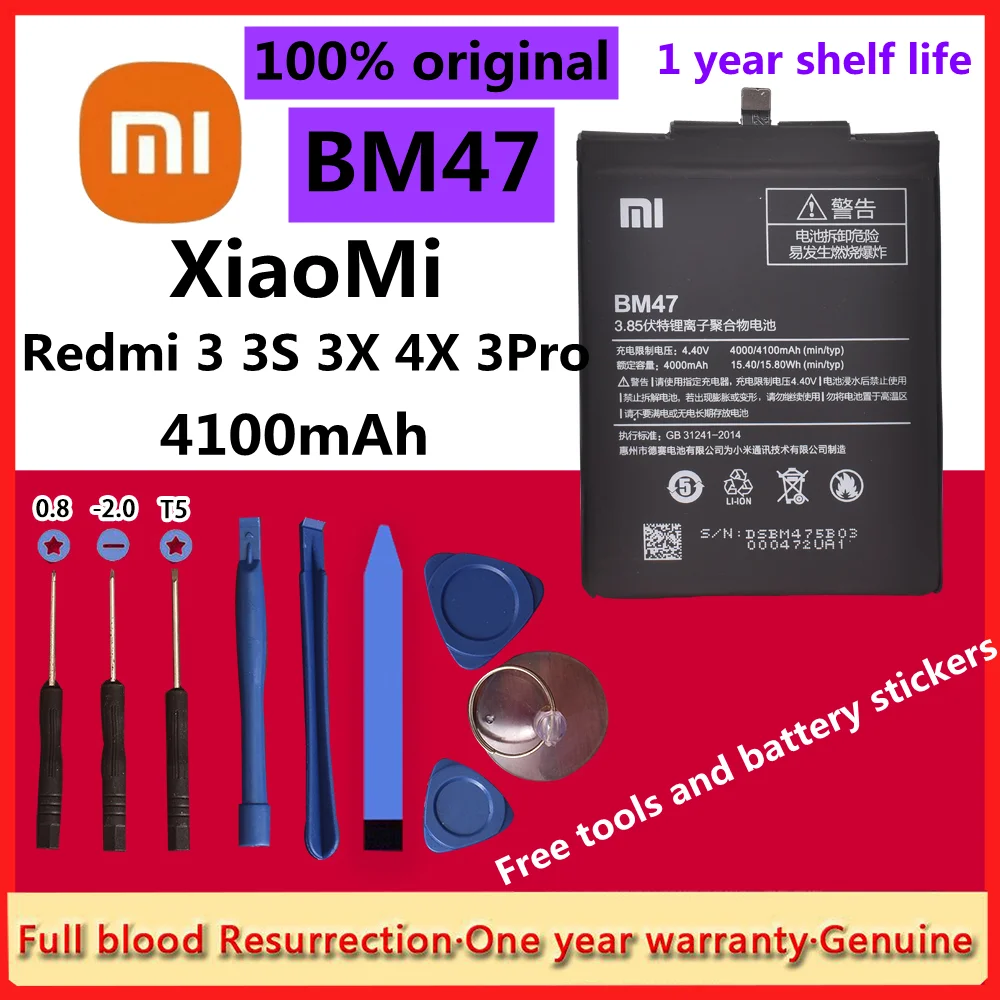 BM47 Replacement Battery for Xiaomi Redmi 3 3s 4x 3pro Hongmi 3 3s 4x Bateria 4100mAh BM 47 BM47 +Tracking Number + Tools
