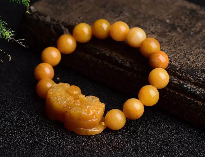 Натуральные желтые нефритовые бусины 10-12 мм браслет храбрости войск китайский