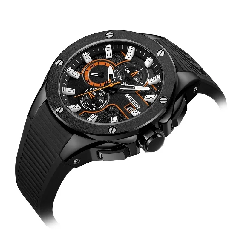 MEGIR Men Sport Watch Chronograph Silicone Strap Quartz Army Military Watches Clock Top Brand Luxury Male Relogio Masculino | Наручные