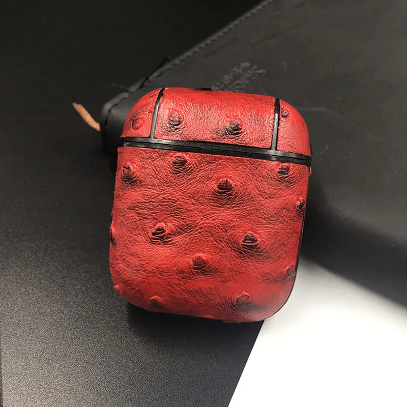 

Ostrich Texture Pattern PU Leather Earphone Case For AirPods Bluetooth Headset Wireless Hard Cover For Apples Air Pods Cases