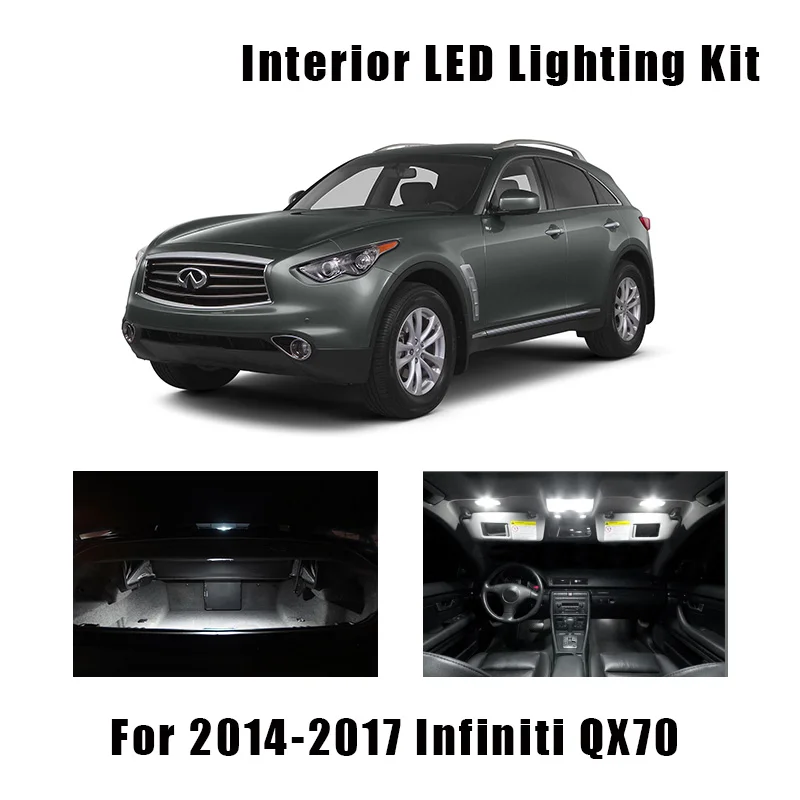 

13pcs White Canbus Error Free LED Interior License Plate Light Kit For Infiniti QX70 2014 2015 2016 2017 Trunk Dome Ceiling Lamp