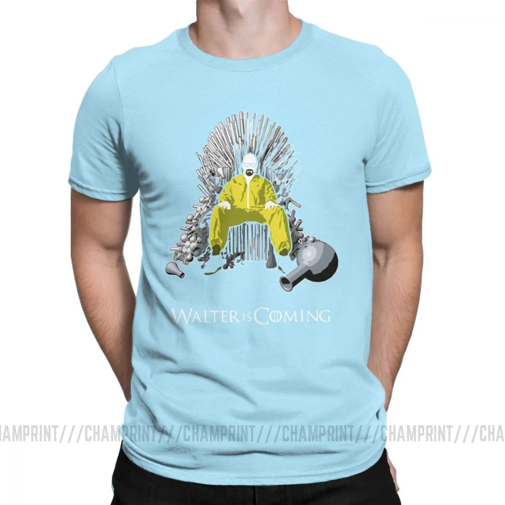 Walter Is Coming Breaking Bad X Game Of Thrones мужские Футболки Уличная хлопковая футболка с короткими рукавами классическая одежда - Цвет: Небесно-голубой
