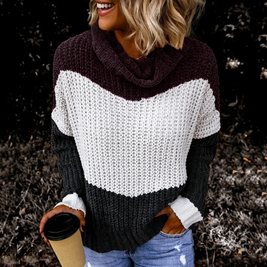 Женский пуловер оверсайз вязаный женский Повседневный однотонный свитер с