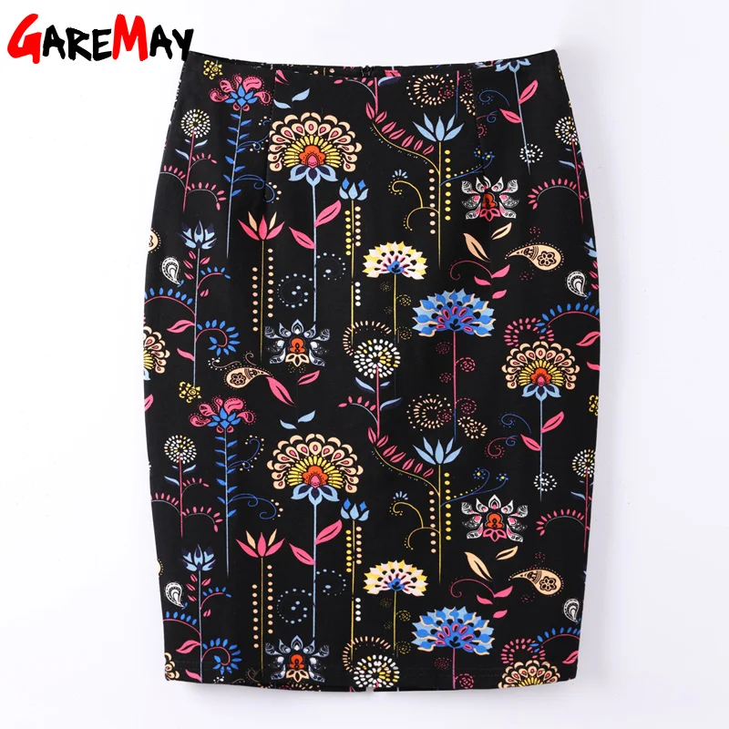 Юбка-карандаш Женская трикотажная с завышенной талией и цветочным принтом на