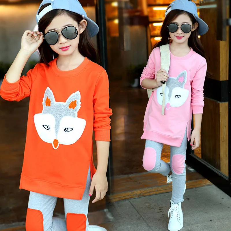 

Baby Girl Autumn Clothes Girls Cartoon Fox Long Sleeve+Pants 2pcs Set Outfit Casual Sport Suits Children Clothing Kid Tracksuits