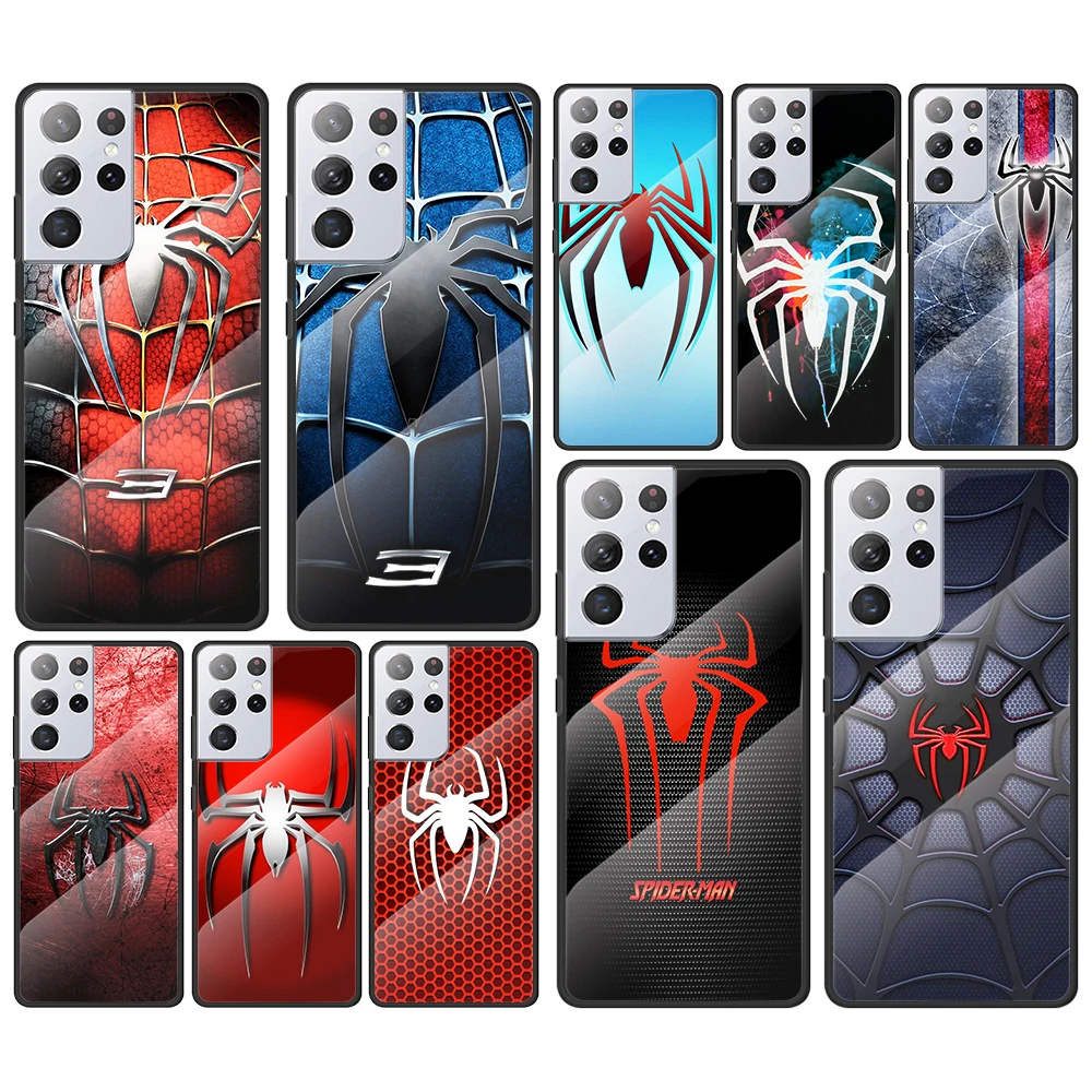 

Spider Marvel Cool for Samsung Galaxy S21 Ultra Plus A72 A52 4G 5G M51 M31 M21 Luxury Tempered Glass Phone Case Cover