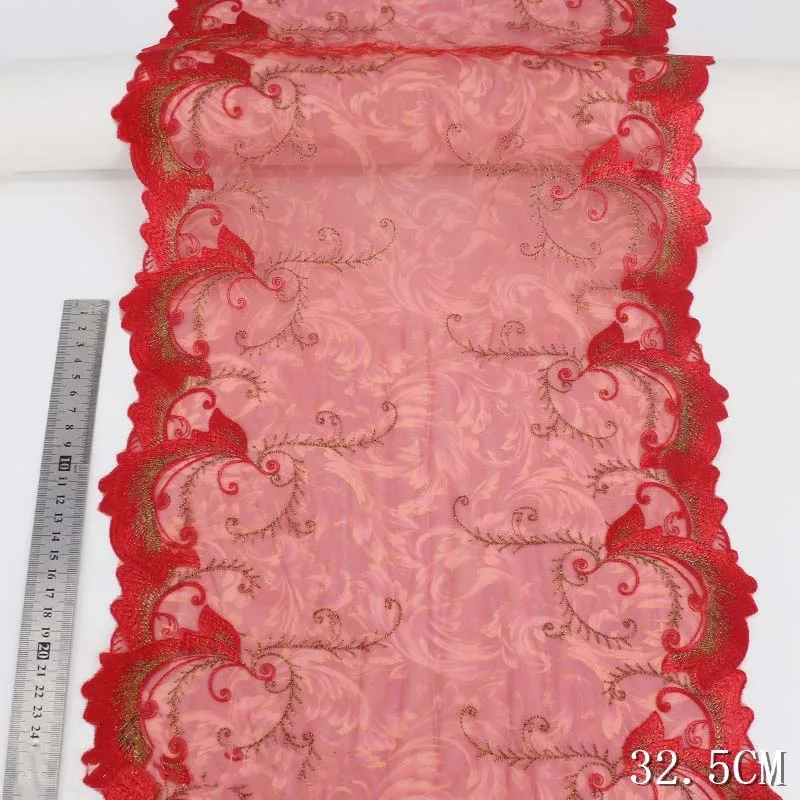 14Yds двухсторонняя красная вышитая кружевная отделка, Тюлевая ткань для нижнего белья, нижнего белья, бюстгальтера, кукольного платья, декор ручной работы «сделай сам», ширина 32,5 см