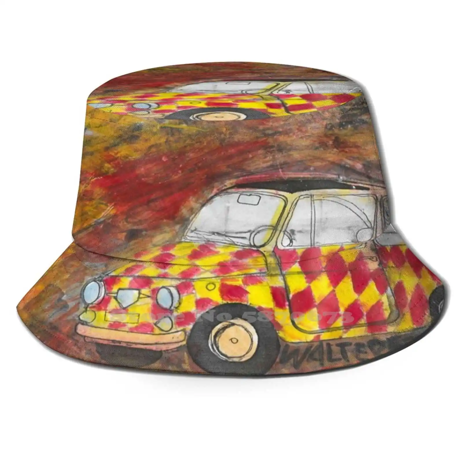 

Fiat 500 Red&yellow Unisex Fisherman Hats Cap Fiat 500 Classic Car Vintage Car Red Yellow Walterfest Abstract Texture Informal