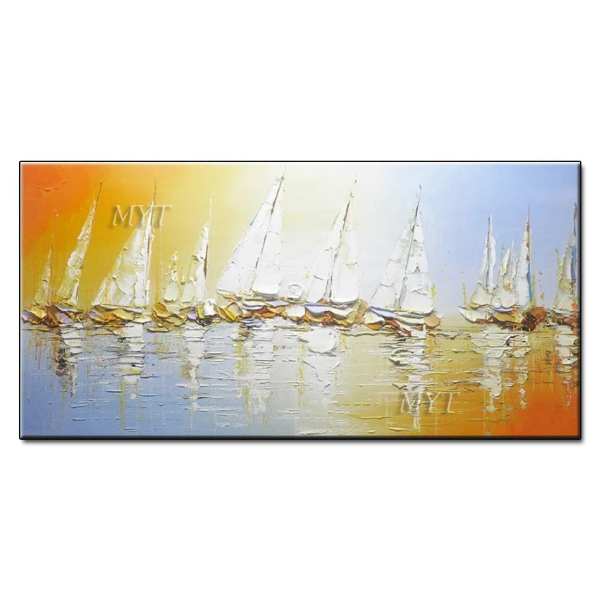 

Sea And Ship Abstract Handpainted Beautiful Oil Painting Wall Art Home Decor Picture Modern Oil Painting On Canvas No Framed
