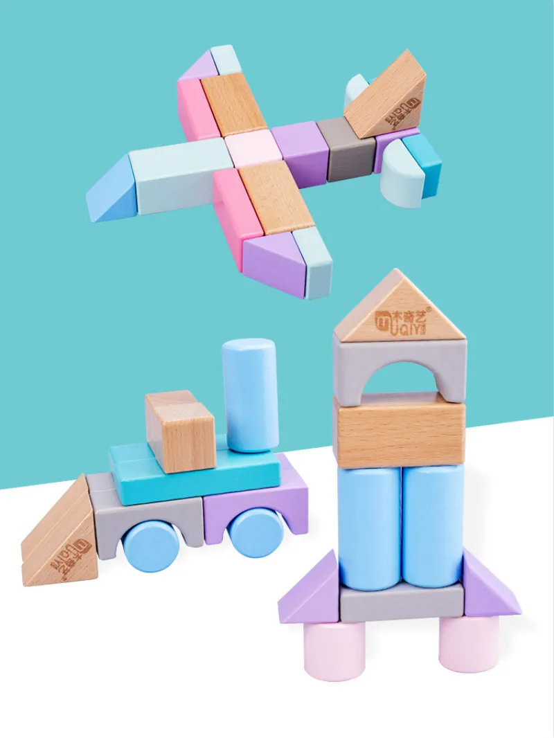 

Wooden Building Blocks Children Color Cognition Bricks Geometric Shape Assembling Educational Toys for Children Christmas Gift
