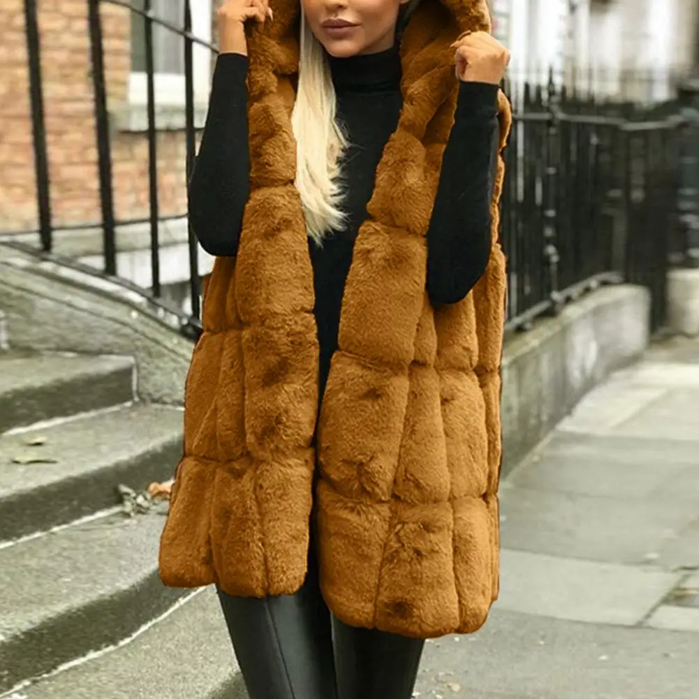 

Winter Thicken Faux Fur Vest Jacket Casual Women Solid Color Hooded Waistcoat jacket for women winter warm female Vest