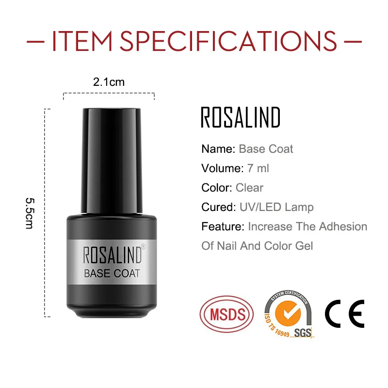 ROSALIND Base &amp Top Coat 7ml Gel Nail Polish Long Lasting Lacquer Good For Nails Art Design Semi Permanent | Красота и здоровье