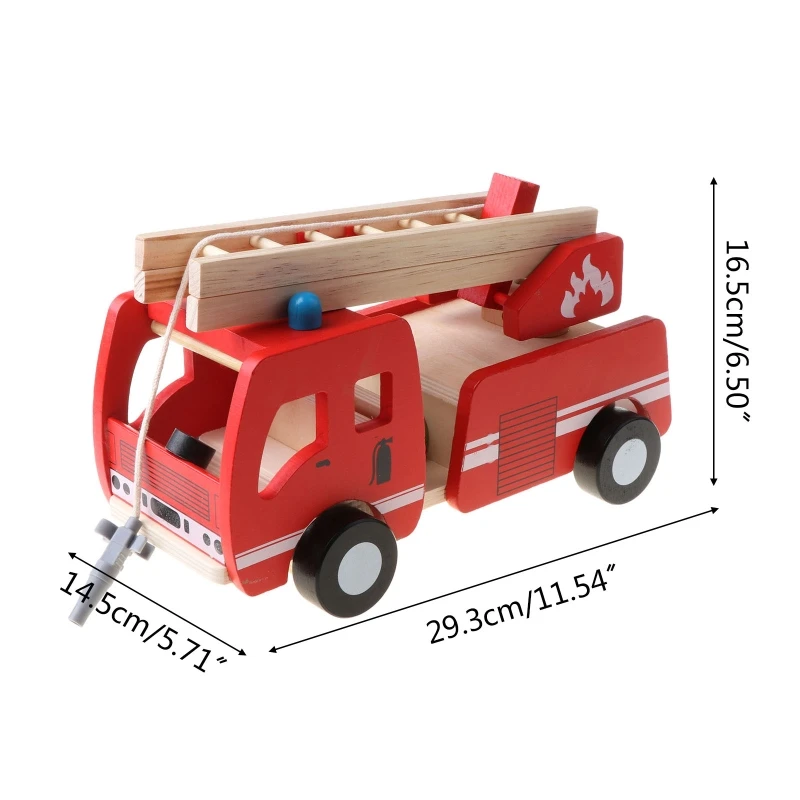 

OOTDTY Wooden Fire Truck with Firefighter Play Figure Colorful Playset for Kids Children Pretend Playing Toy