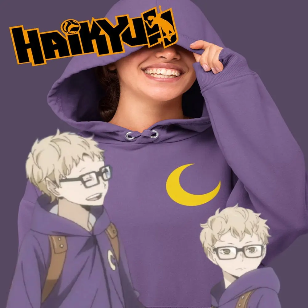 Толстовка мужская с логотипом Haikyuu Tsukishima Свитшот в стиле Харадзюку и унисекс для