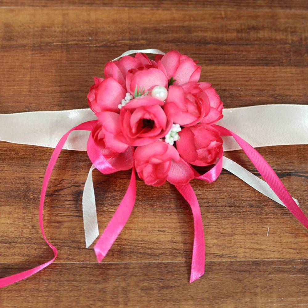 Свадебная бутоньерка на запястье для подружки невесты браслет цветок рука и