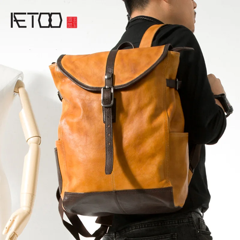AETOO Original new retro backpack men's trend hand-washed vegetable tanned leather computer travel | Багаж и сумки