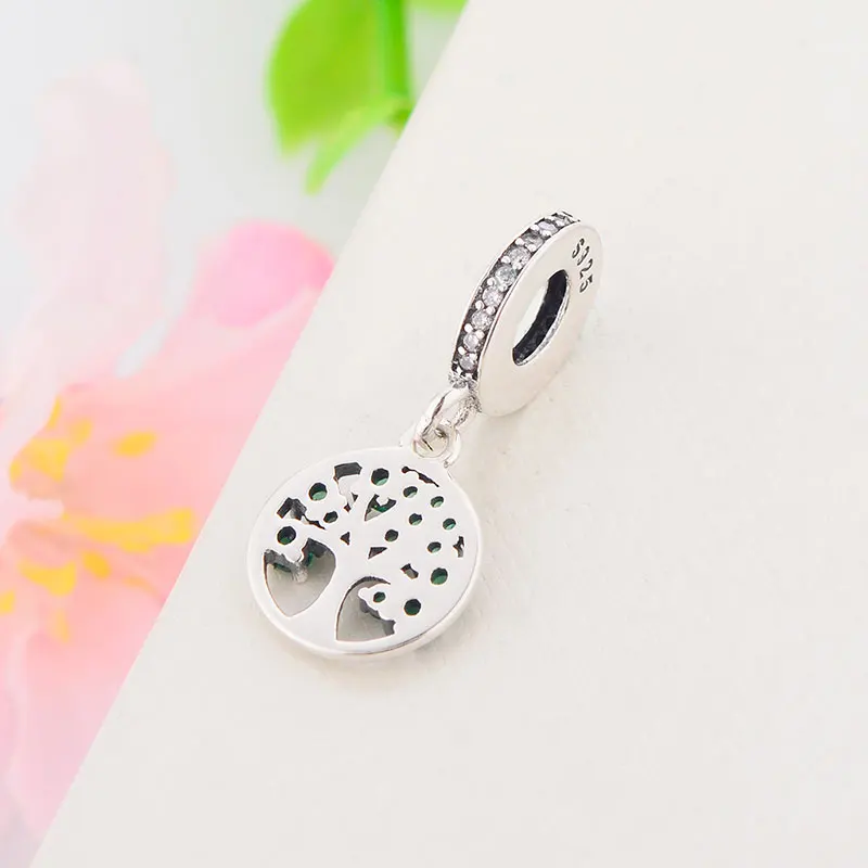 Браслет Шарм Древо жизни из серебра 2019 пробы с зеленым Цирконом|Бусины| |