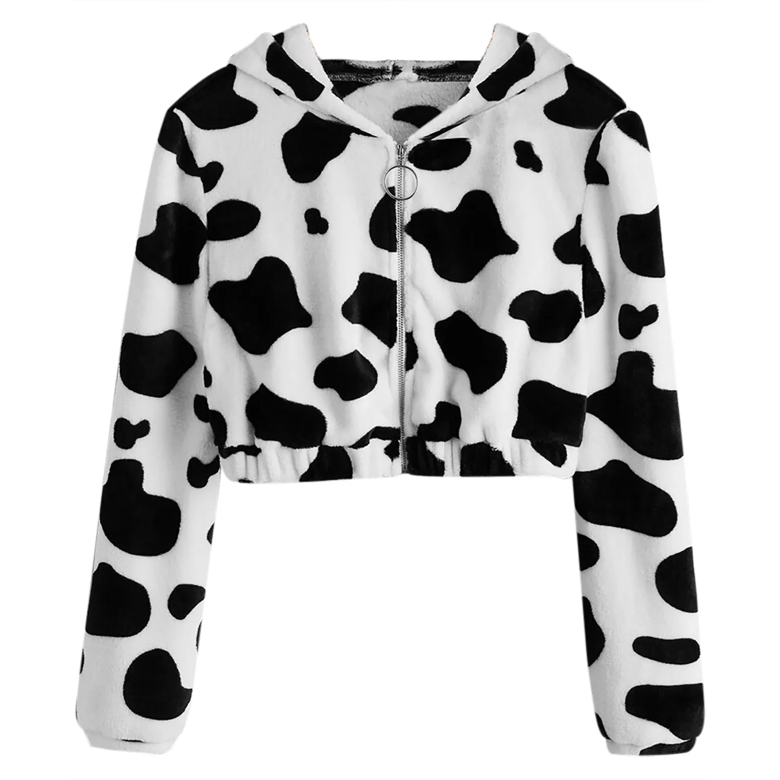 Women Cow Printed Pullover Long Sleeve Hooded Sweatshirt Cute Hoodie Streetwear Women Oversized Hoodies Sudaderas Con Capucha