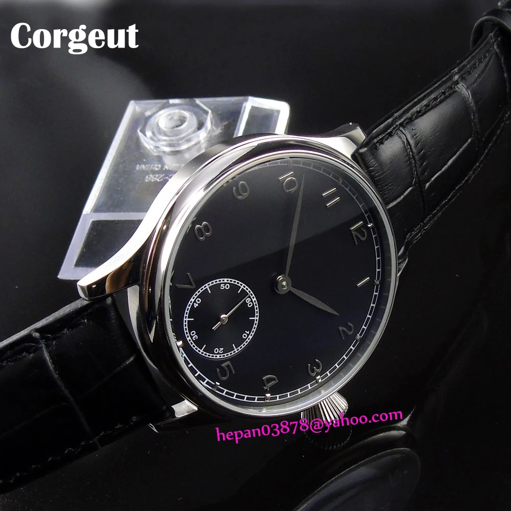 44 мм Corgeut часы черный стерильный циферблат с серебряным циферблатом Корпус из