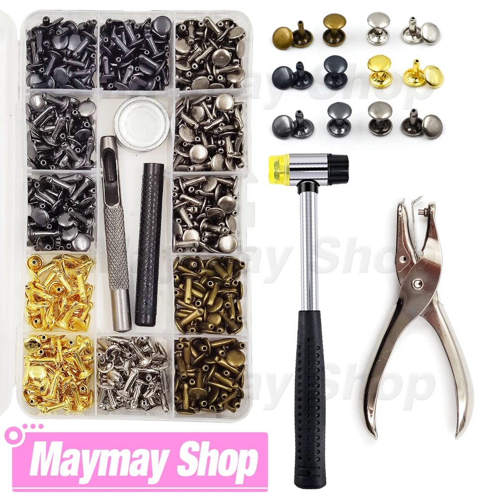 Металлические двойные заклепки гвоздики круглые шипы для ногтей с комплектами