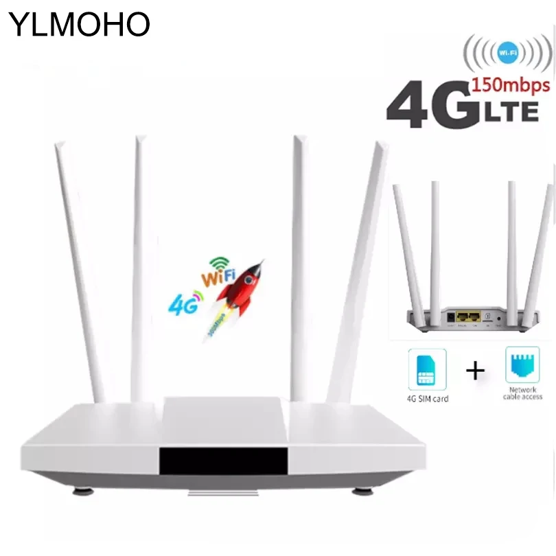 Ylmoho 4g lte cpe/roteador 300mbps gateway desbloquear hotspots wifi roteador 4g lte fdd tdd rj45 ethernet portas sim slot antena 32 usuário