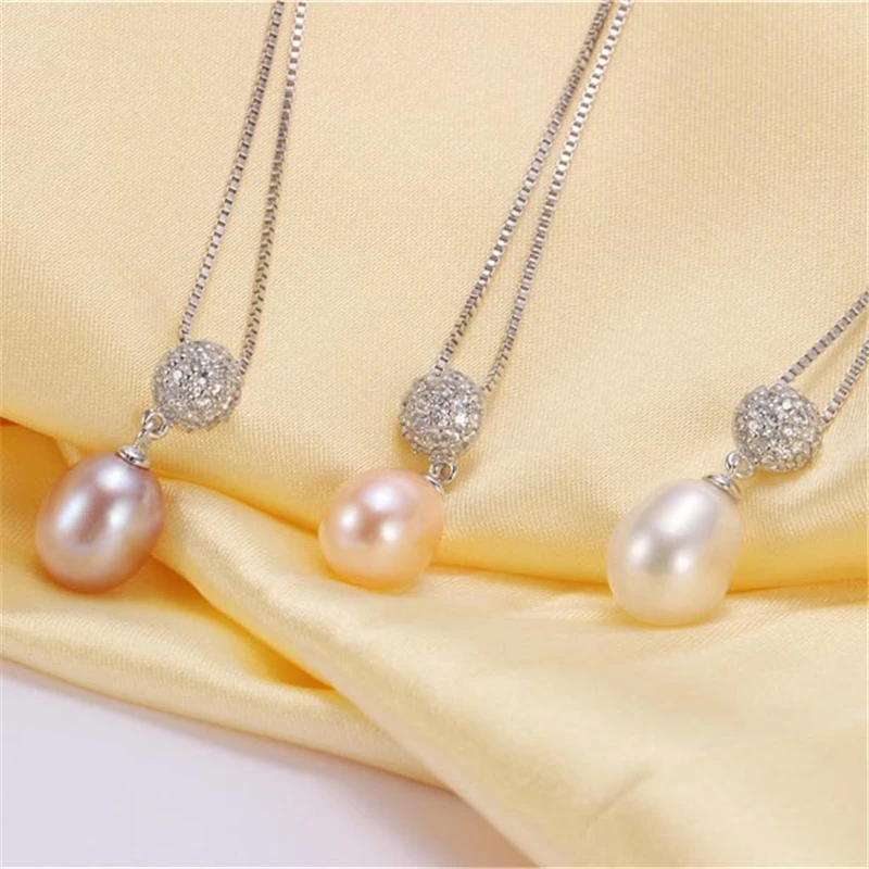 

HENGSHENG Fashion Jewelry 925 Sterling Silver Zircon Ball Pendant For Women Genuine Natural Freshwater Oval Pearl Pendant Gift