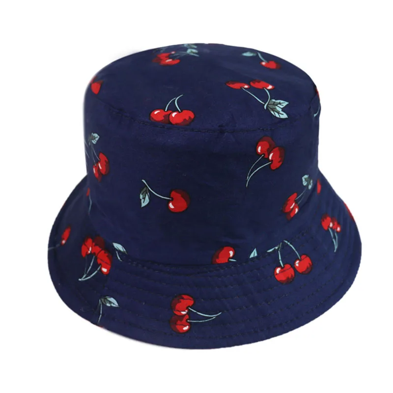 Панама женская с принтом вишни белая темно-синяя | Аксессуары для одежды