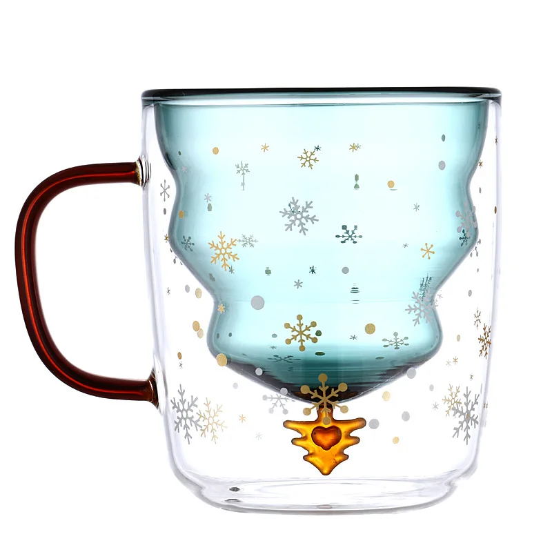 

1 Pc Hot Sale Birthday Present Mug Starry Adventure Christmas Tree Star Wish Cup Double-layered Glass Water Cup Breakfast Cup