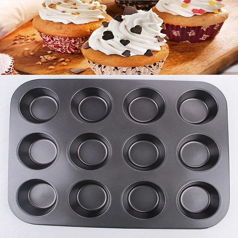 

12-hole mini muffin round biscuit steel mold baking mold fondant non-stick pan pudding steamed cake baking tool