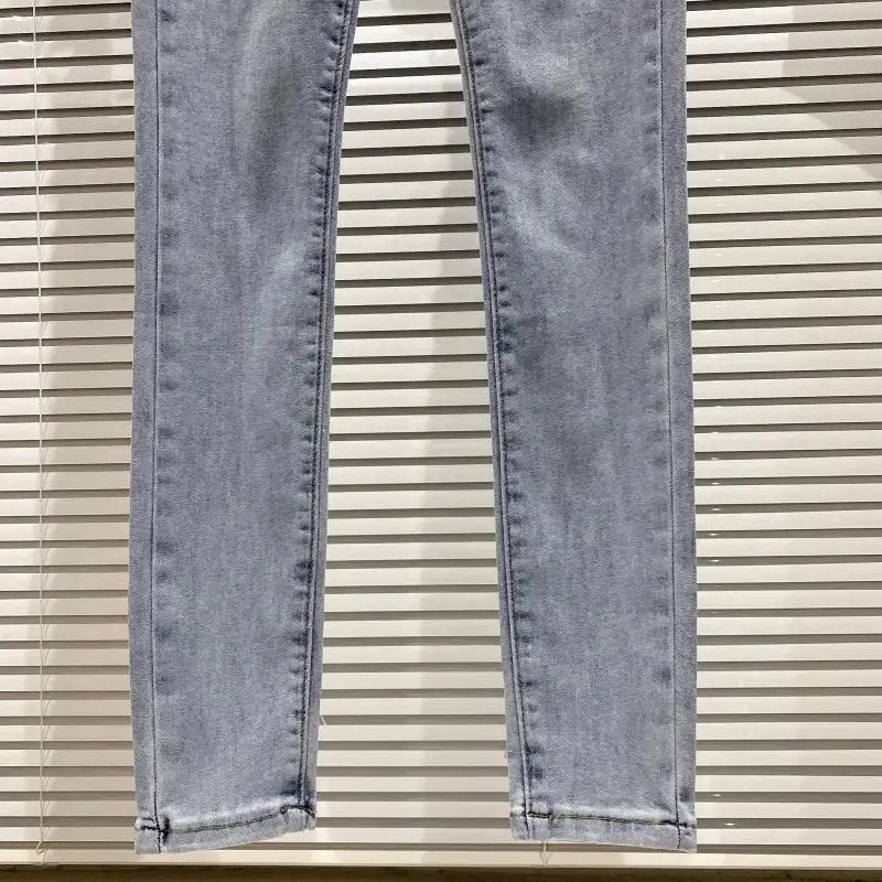 

2021 Spring Autumn New Denim Pants High Waist Rhinestone Beaded Stretch Bottoming Pencil Pants Jeans for Women Long Trousers