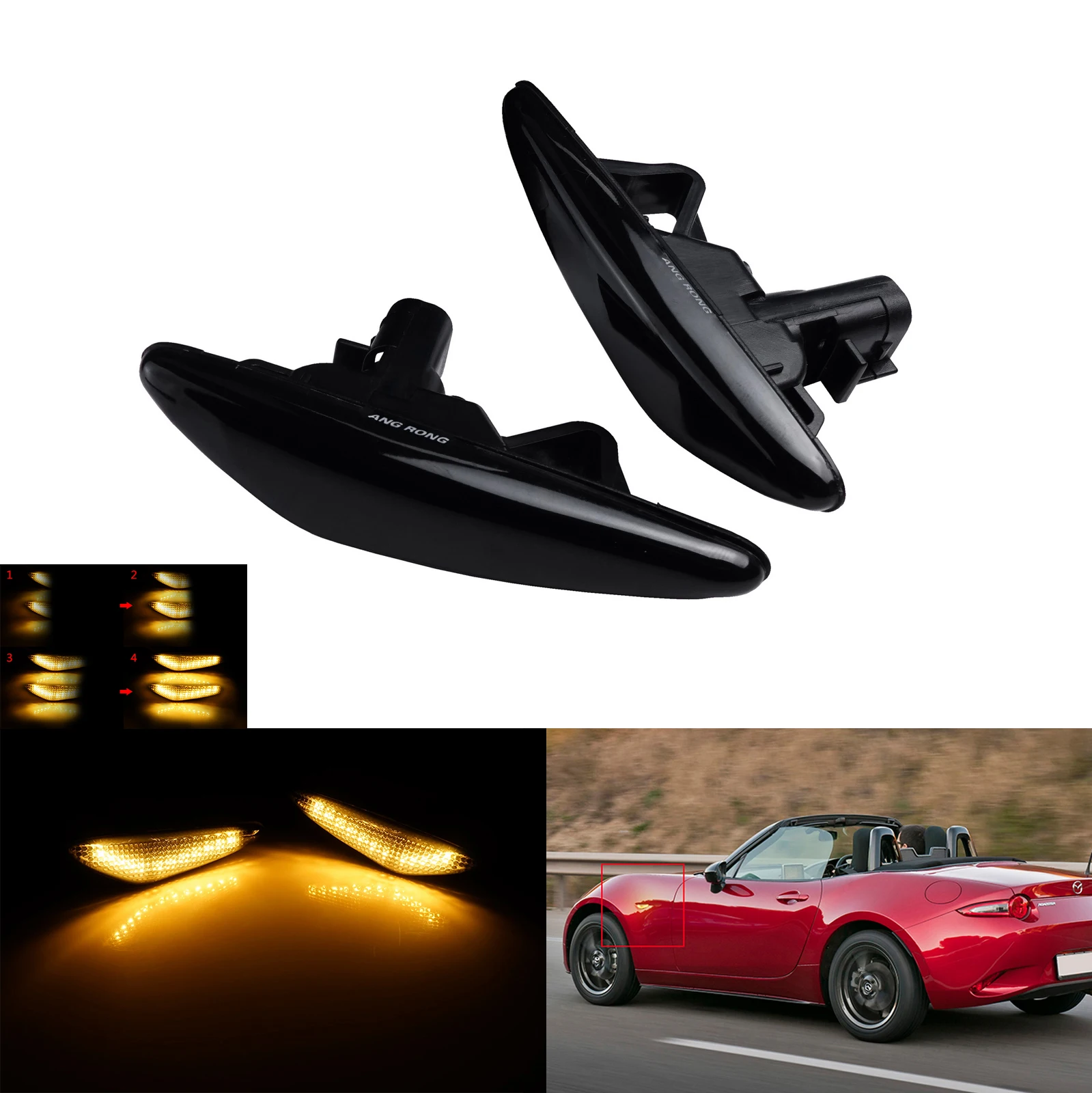 

Pair Dynamic LED Side Indicator Repeater Light Amber For Mazda 5 6 MX-5 RX-8 LCI