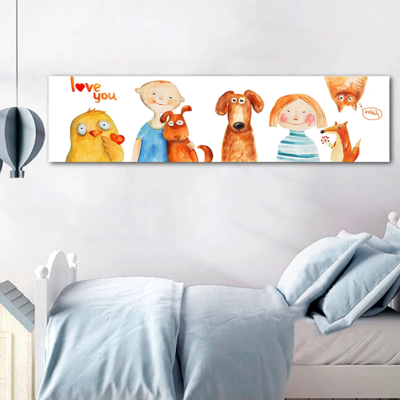 Забавный мультяшный плакат с собакой и кошкой детская комната прикроватная