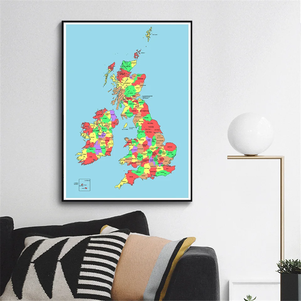 

59*84cm The UK Political Map Wall Art Poster Eco-friendly Canvas Painting Living Room Home Decoration Travel School Supplies