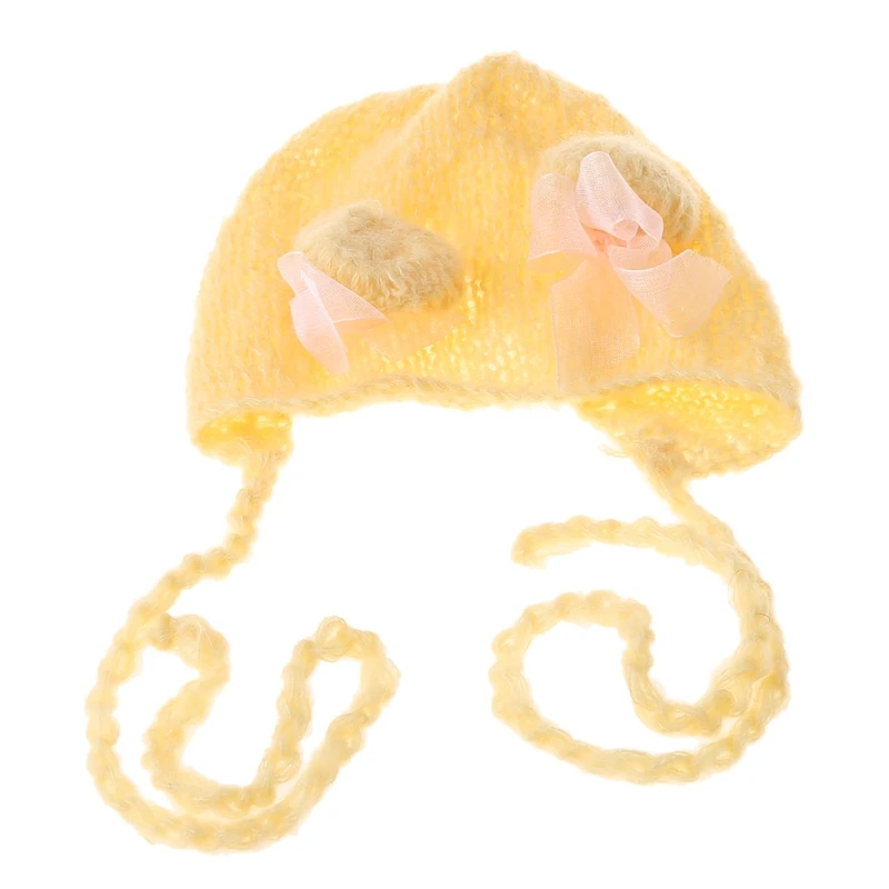 W3JF Newborn Photography Props Cute Crochet Mohair Hat Baby Bowknot Knitted Beanies Cap Infants Photo Shooting Accessories Gift | Детская