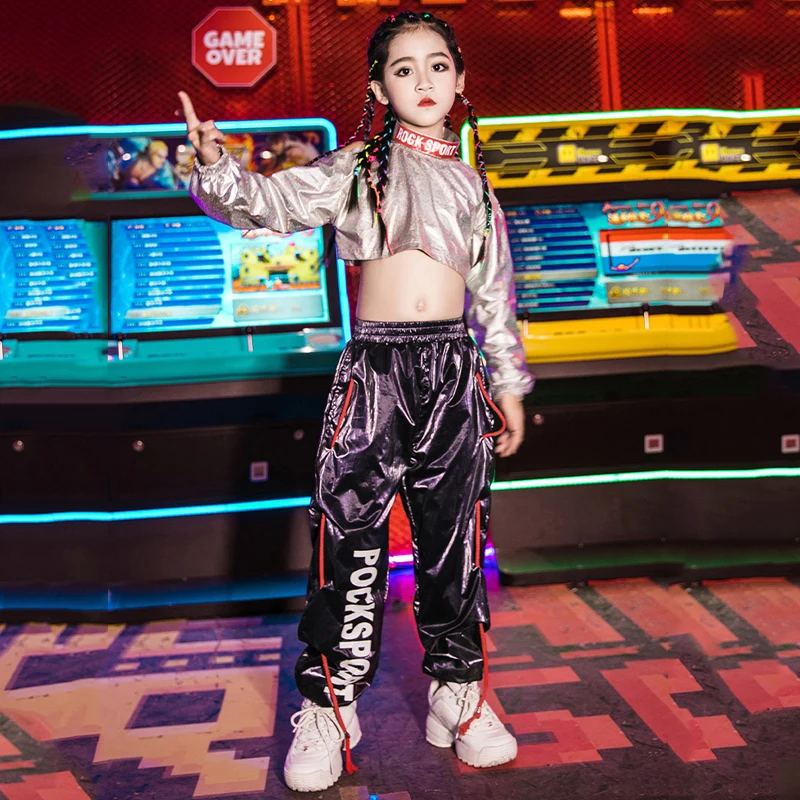 Костюм для танцев в стиле хип-хоп девочек сценический костюм топ штаны