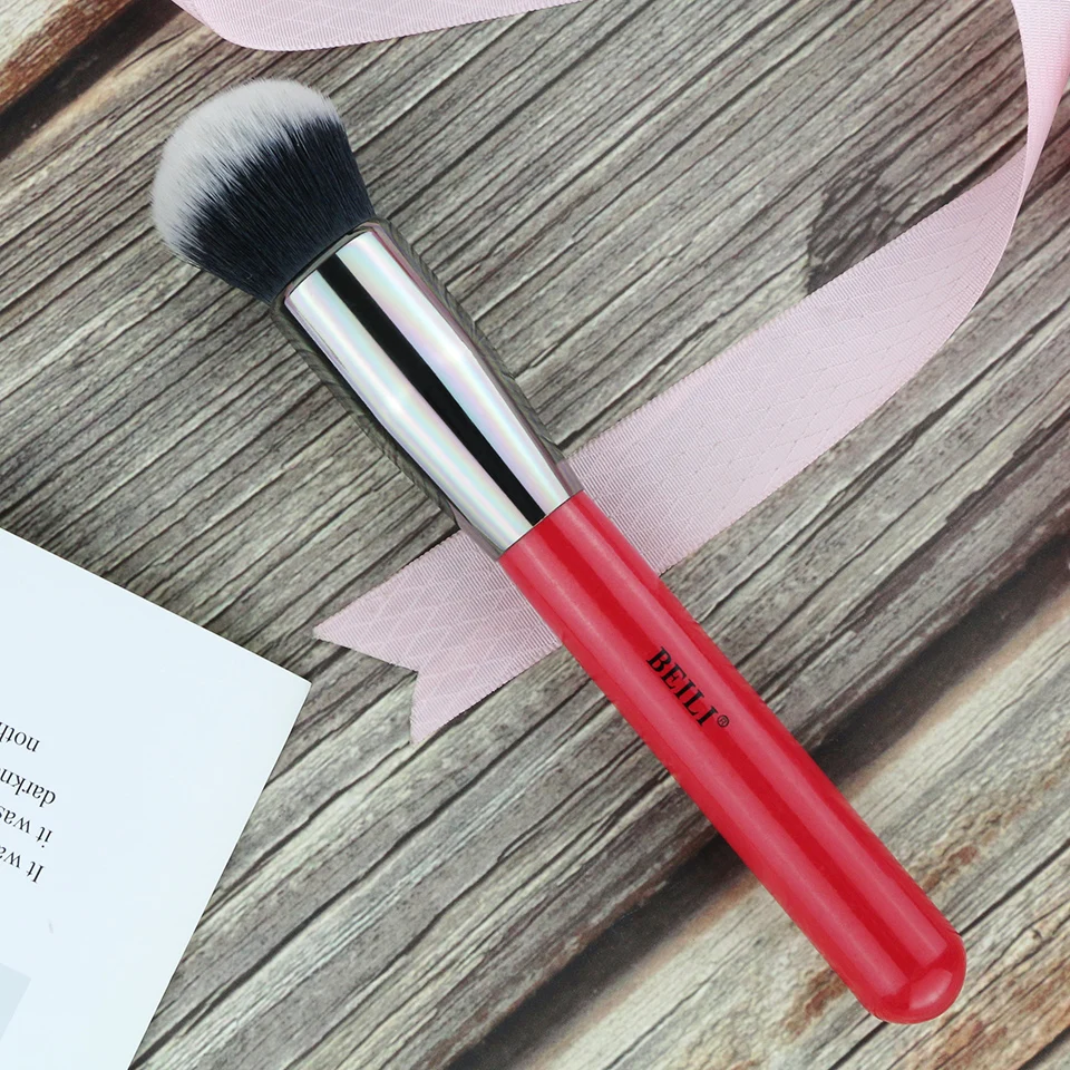 BEILI Red 1 pieces Makeup Brush Synthetic Hair Nano Wool Fiber Foundation Blush Concealer Professional Vegan Make up Tool | Красота и