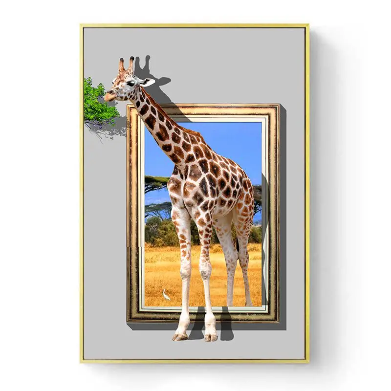 

3D Animal Wall Art Canvas Painting Creative Giraffe Black Golden Lion Poster and Print Modern Decoration Picture for Living Room